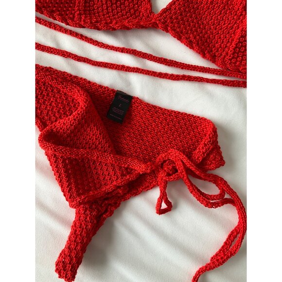 Frederick’s Of Hollywood Fiery Red Crochet 2pc  Bikini Size Large - Picture 6 of 6